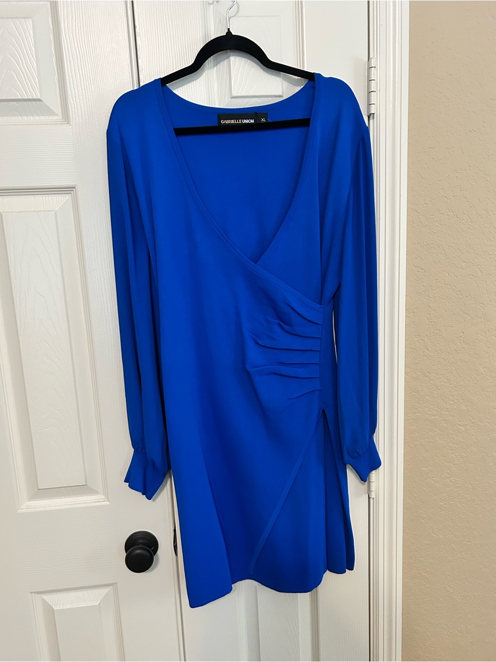 Gabrielle Union Electric Blue Long Sleeve V-Neck Dress
